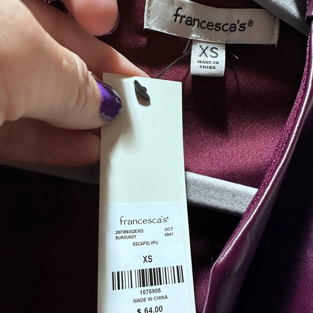 Francesca's Collections Faux Leather Mini Dress - Wine - Picture 2 of 2